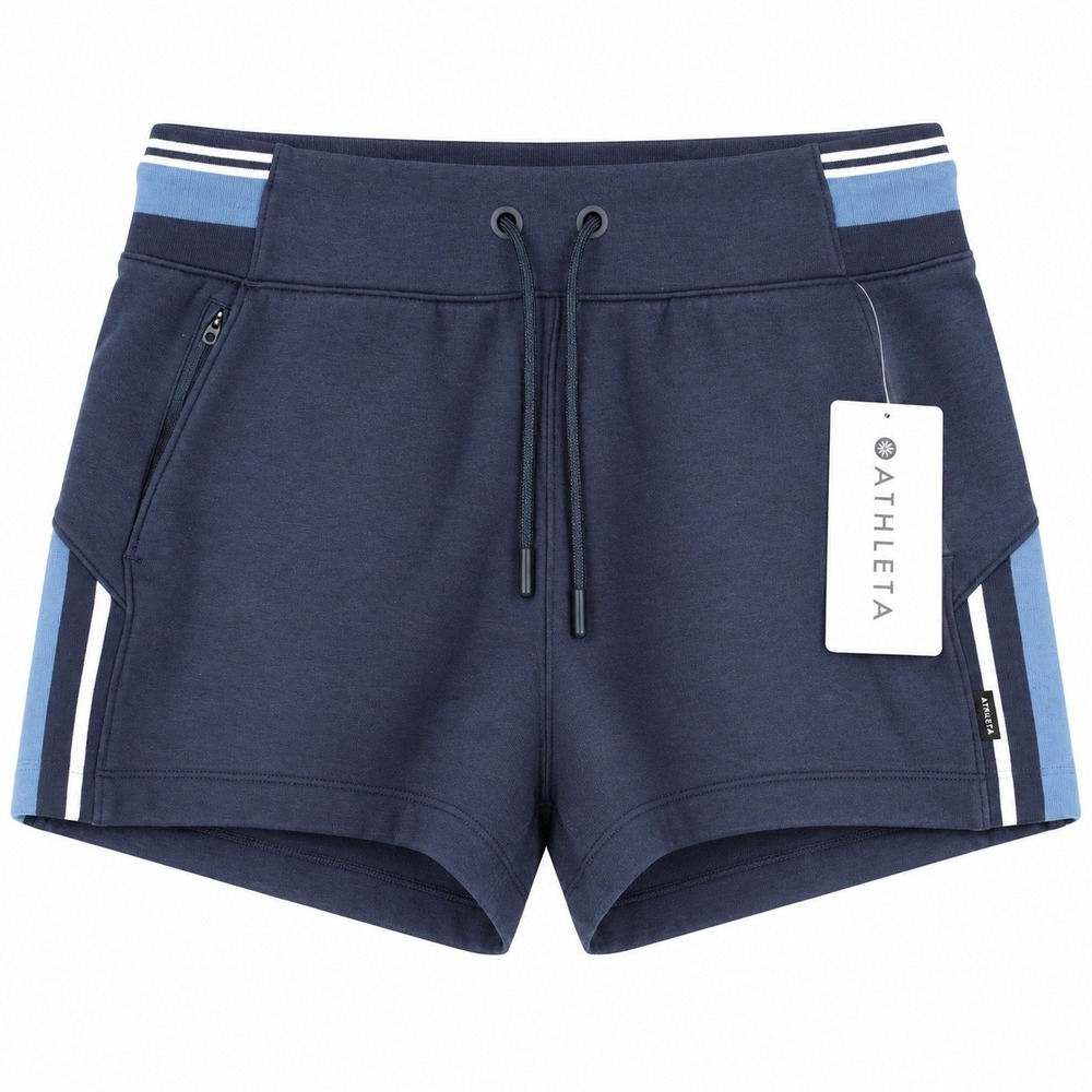 Athleta NWT Womens Navy Blue Striped Drawstring Athletic Shorts Size M